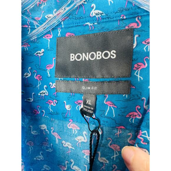 NWT Bonobos Blue with Tiny Pink & White Flamingos Button Shirt XL - Picture 8 of 16